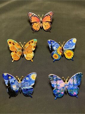 Butterfly Pins or Magnets with Impressionist Art Masterpieces - Choose One